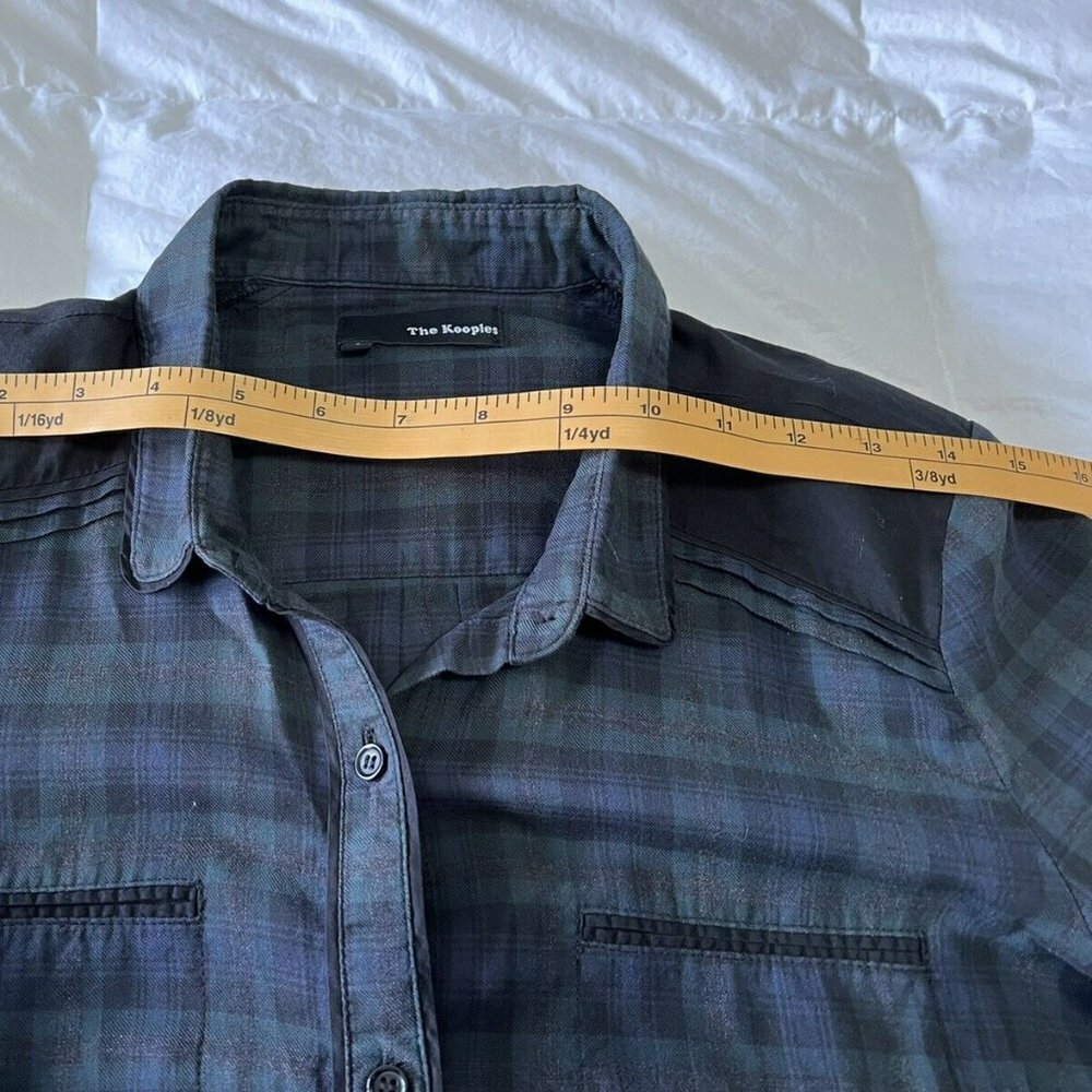 The Kooples | Women’s Small | Blue Green Plaid Blouse Padded Shoulders | Western - Picture 7 of 7